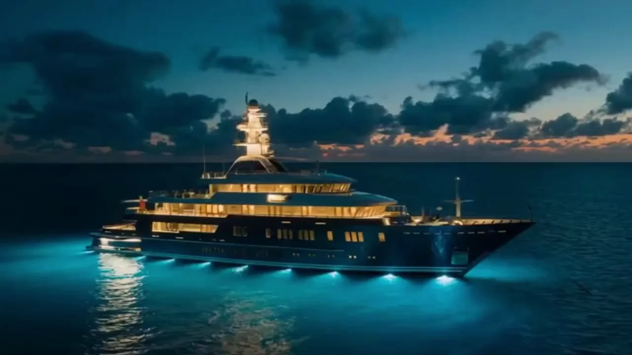 Luxury superyacht deck at dusk with integrated security lighting and surveillance systems