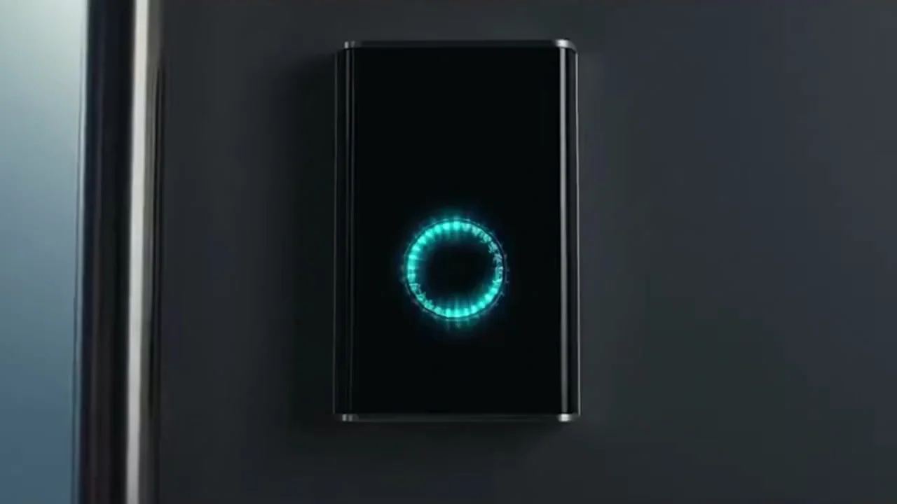 Reinforced panic room interior with biometric scanner, security monitors, communications equipment, and vault-grade steel door